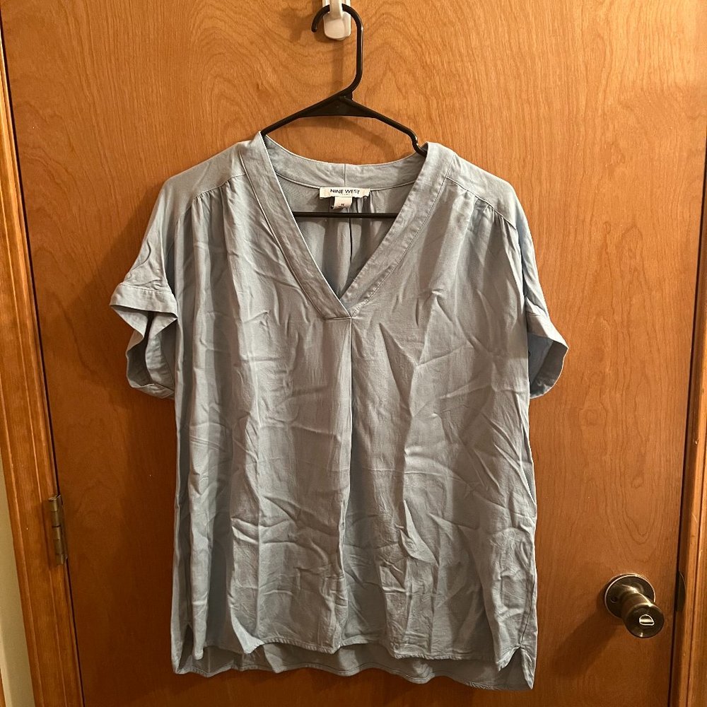 Nine West Light Blue Womens Woven Blouse